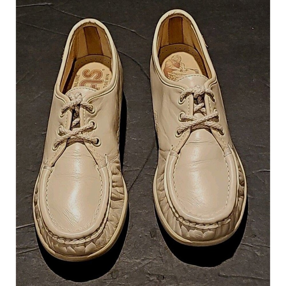 SAS Women's Tan Beige Leather Lace-Up Causaul Platform Walking Shoes (7.5 M)